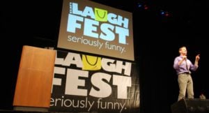 Comedian on stage at LaughFest