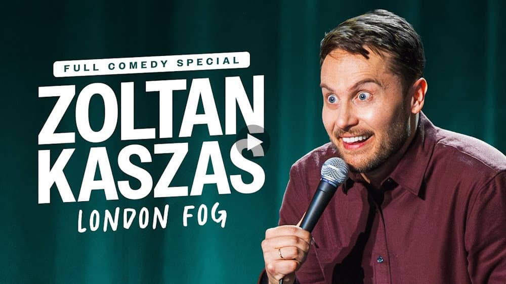 Zoltan Kaszas performing on stage during his London Fog comedy special at the Neptune Theatre