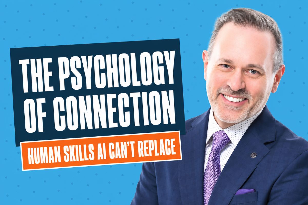 Keynote speaker presenting on human connection to a corporate audience